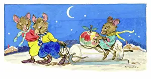Toboggan: Mice with toboggan, candle and apple