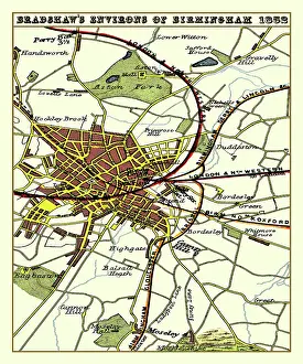 Environs: Mid 19th Century environs and railways map of Birmingham