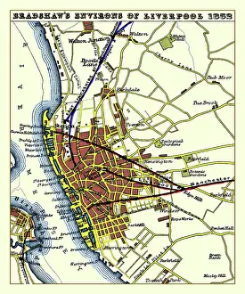 Environs: Mid 19th Century environs and railways map of Liverpool