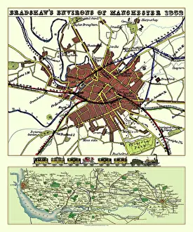 Environs: Mid 19th Century environs and railways map of Manchester