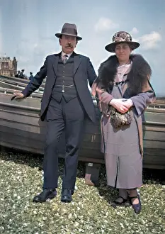 Pebbly: Middle-aged couple on a pebbly beach