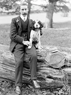 Buttonhole: Middle aged man with spaniel, Mid Wales