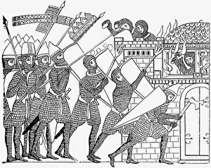 1130: Middle Ages, knights, siege of a castle, wood