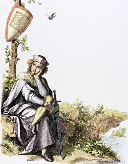 Sadness: Middle Ages. Prince. Engraving