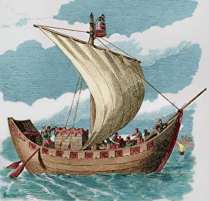 Embarkation: Middle Ages. Ship of the eleventh and twelfth centuries