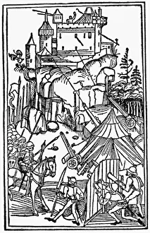 1486: Middle Ages, warfare, siege of a castle, woodcut