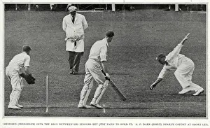 Footballer: Middlesex CC player Patsy Hendren just fails to hold on to a catch at Lords