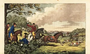 Bouncer: Midshipman Newcome falls into a hedge while fox hunting