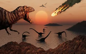 Blazing: A mighty T Rex roars from overhead as a giant fireball ?