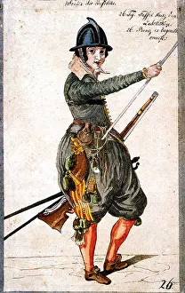 Ramrod: military, 17th century, musketeer loading his