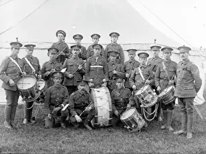 Brecon: Military band with instruments in front of a tent