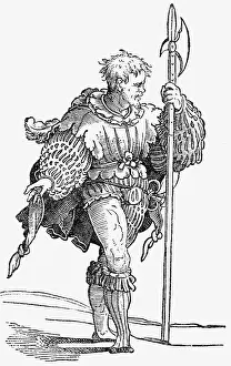 Halberd: military, Landsknechts, halberdier, copper engraving