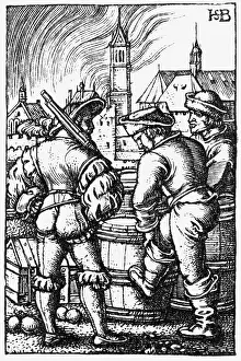 Beham: military, Landsknechts, sentry, copper engraving