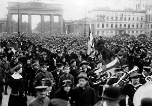 Auxilliary: Military parade with the crew of SMS Wolf, 1918