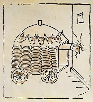 Battering: military, siege machine, battering ram, coloured