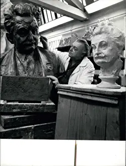 Brno: Milos Axman, sculptor, working on bust of Janacek