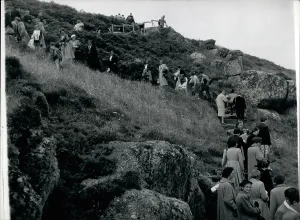 Minack: Minack Theatre, Cornwall, audience climb the steps