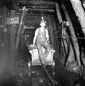 Props: Miner riding drams, Tirpentwys Colliery, South Wales