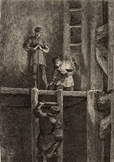 1869: Miners in the Harz mines, Germany, descending