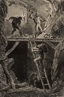 1869: Miners in a metal mine, Campiglia, Tuscany, Italy