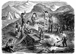 Cradle: Miners washing for gold using a cradle in the: