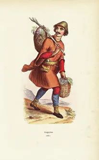 Wahlens: Mingrelian man in hat, tunic over trousers, carrying baskets