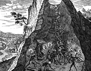 Americae: mining, gold mine in America, copper engraving