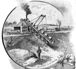 Stower: mining, machines, excavator, wood engraving after