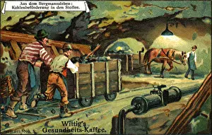 Wittig: mining, mine, coal mine, miners pushing a trolley