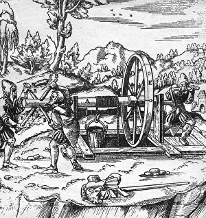 Bergwerk: mining, mine, well, winder, woodcut from Vom