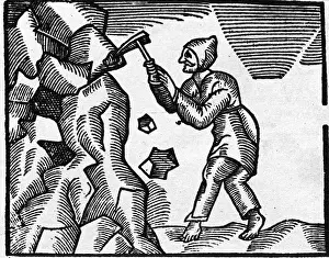 Pickaxe: mining, miners, miner with pickaxe at work, Silesia