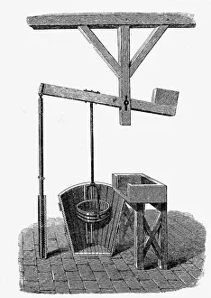 Sieve: mining, ore mining, hand sieve, wood engraving