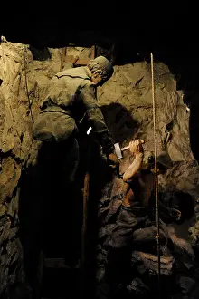 Miner: Mining. Shaft sinking by hand with hammer and wedge. Diorama