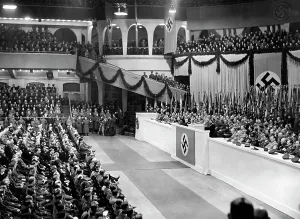 Takeover: Minister of Propaganda Goebbels reading out