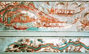 Aegean: Minoan art. Cyclades Islands. Naval expedition. Fresco