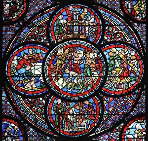 Stonemason: Miracles of Our Lady stained glass window, Chartres