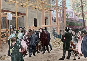 Scaffolding: A Misfortune. Engraving after a painting by Jose Jimenez Ara