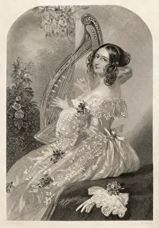 Merrily: Miss Coape playing the Harp