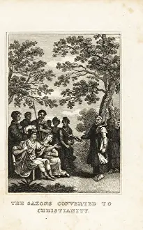 Great Britain: Missionary Augustine converting Saxon kings, 597AD