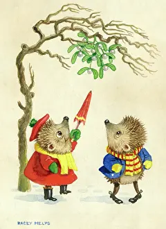 Hedgehogs: The Mistletoe Bough - two hedgehogs under tree