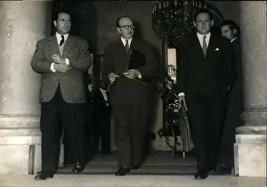Bourges: Mitterrand, Mollet and Maunoury leaving Elysee Palace, Paris
