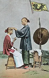 Cropping: Mobile Chinese Street Barber at work