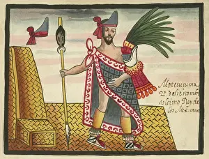 Moctezuma: Moctezuma II, holds a scepter while standing