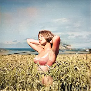 Model in a cornfield