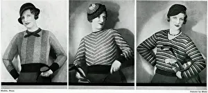 Pullovers: Model wearing fashionable stripes 1933