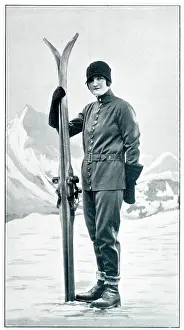 Burberry: Model wearing skiing coat 1928
