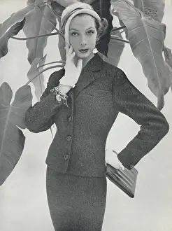 Two Piece: Model wearing two-piece woollen suit