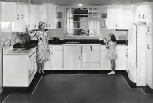 Dishwasher: Modern electric kitchen with a stove and refrigerator