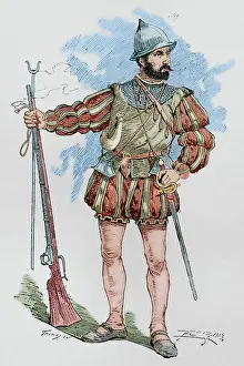 Sachet: Modern era. Arquebusier. Engraving. Museo Militar, 1883
