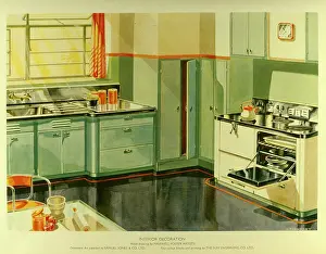 Printers: Modern fitted kitchen in green and cream